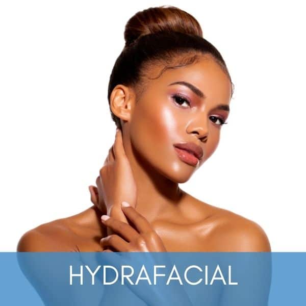 Woman with beautiful hydrated skin after hydrafacial treatment.