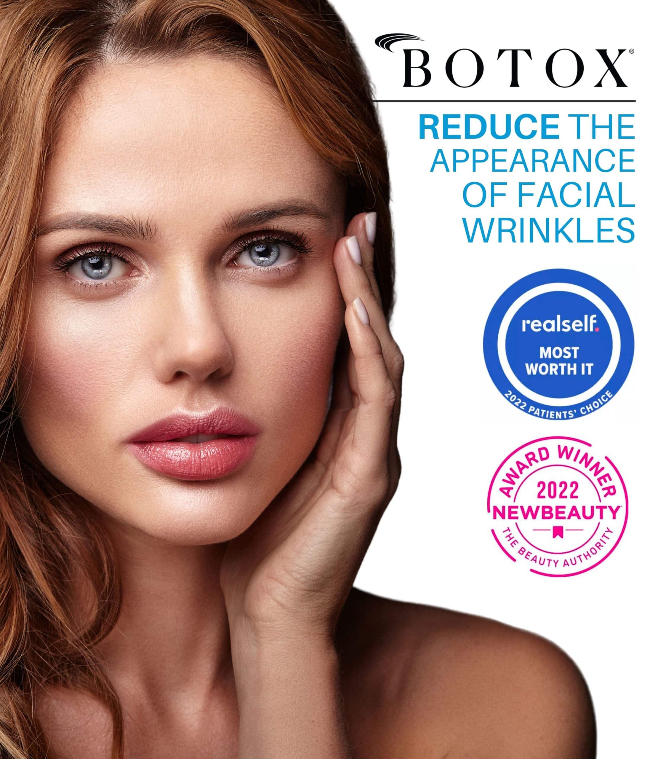 Beautiful woman with smooth skin modeling the hero image of the Botox page for Dermatology Laser Center & Medispa.